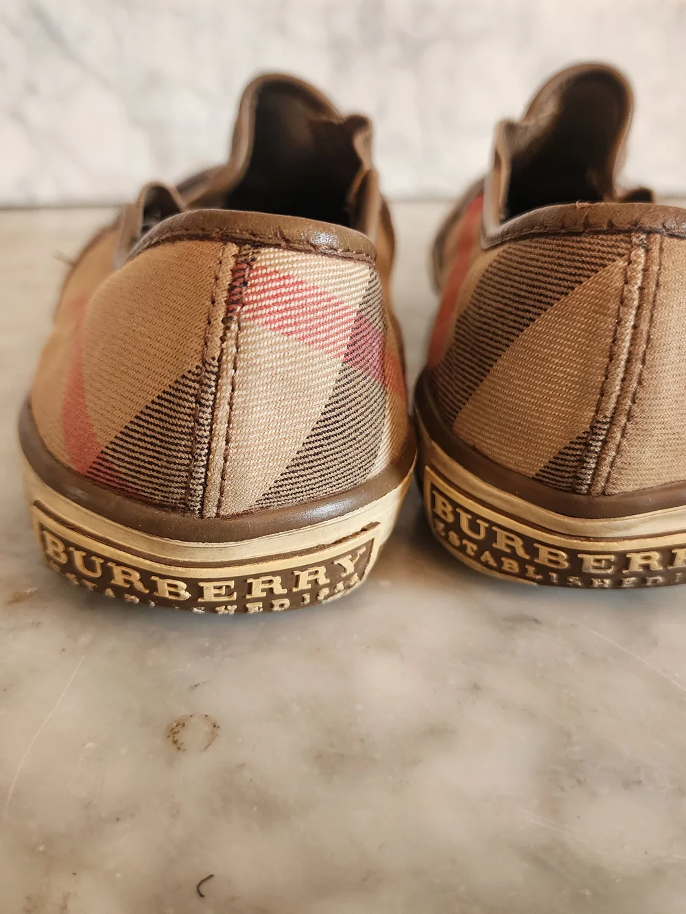 Burberry Plaid Slip-On Canvas Men’s Shoes - Brown/Black